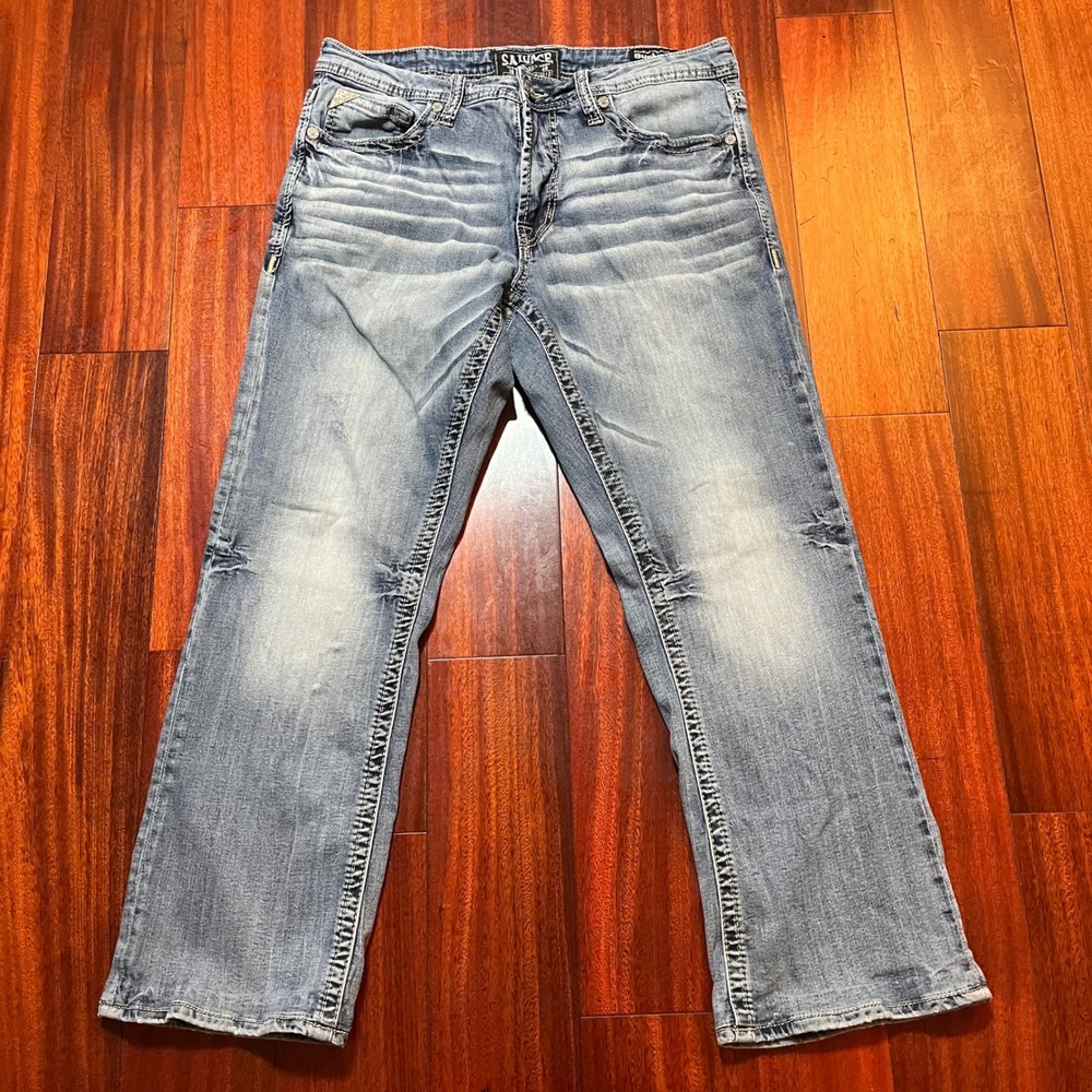 Salvage Mayhem Bootcut Jeans Mens 34 (34x38) Blue Buckle SLVG23-460